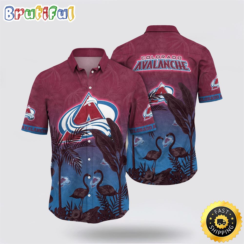 NHL Colorado Avalanche Hawaiian Shirt Tropical Flamingo Pattern Summer Hawaiian Shirt NHL Colorado Avalanche Hawaiian Shirt Tropical Flamingo Pattern Summer Hawaiian Shirt