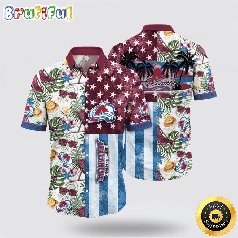 NHL Colorado Avalanche Hawaiian Shirt Tropical Hat And Glasses Pattern Summer Hawaiian Shirt