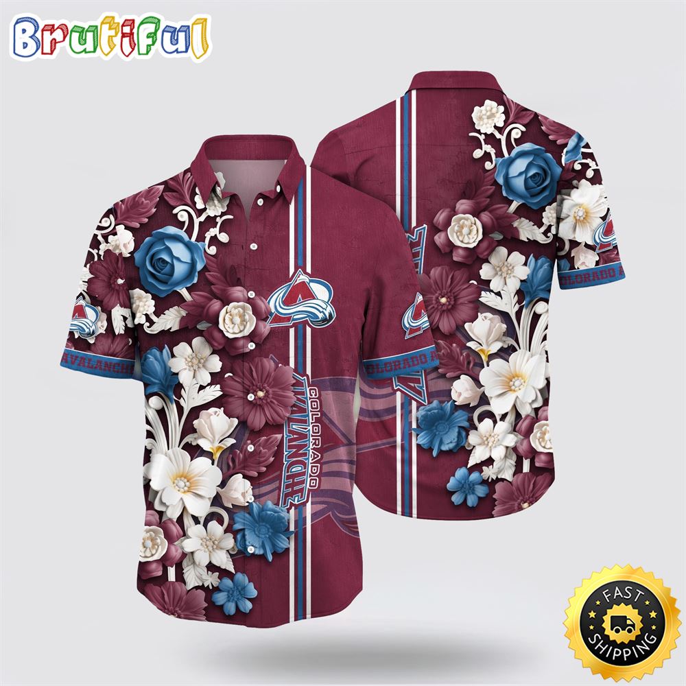 NHL Colorado Avalanche Hawaiian Shirt Tropical Hepatica Floral Pattern Summer Hawaiian Shirt NHL Colorado Avalanche Hawaiian Shirt Tropical Hepatica Floral Pattern Summer Hawaiian Shirt
