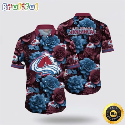 NHL Colorado Avalanche Hawaiian Shirt Tropical Rose Pattern Summer Hawaiian Shirt