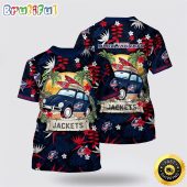 NHL Columbus Blue Jackets All Over Print T Shirt Tropical Forest Motif Car Traveling Summer T Shirt