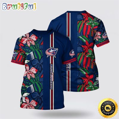 NHL Columbus Blue Jackets All Over Print T Shirt Tropical Tropical Forest Floral Pattern Summer T Shirt