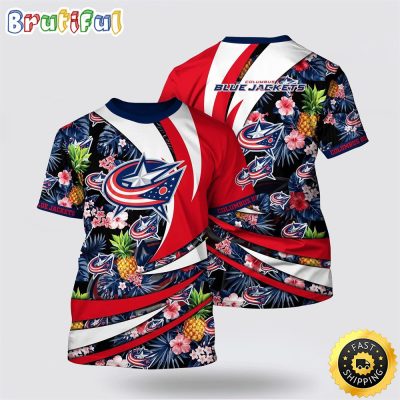 NHL Columbus Blue Jackets All Over Print T Shirt With Tropical Pineapple Summer T Shirt