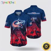 NHL Columbus Blue Jackets Hawaiian Shirt Tropical Flamingo Pattern Summer Hawaiian Shirt