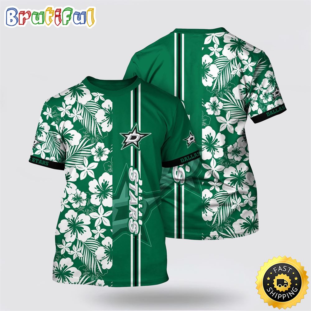 NHL Dallas Stars All Over Print T Shirt Tropical Apricot Blossom Pattern Summer T Shirt