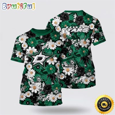 NHL Dallas Stars All Over Print T Shirt Tropical Begonia Flower Pattern Summer T Shirt