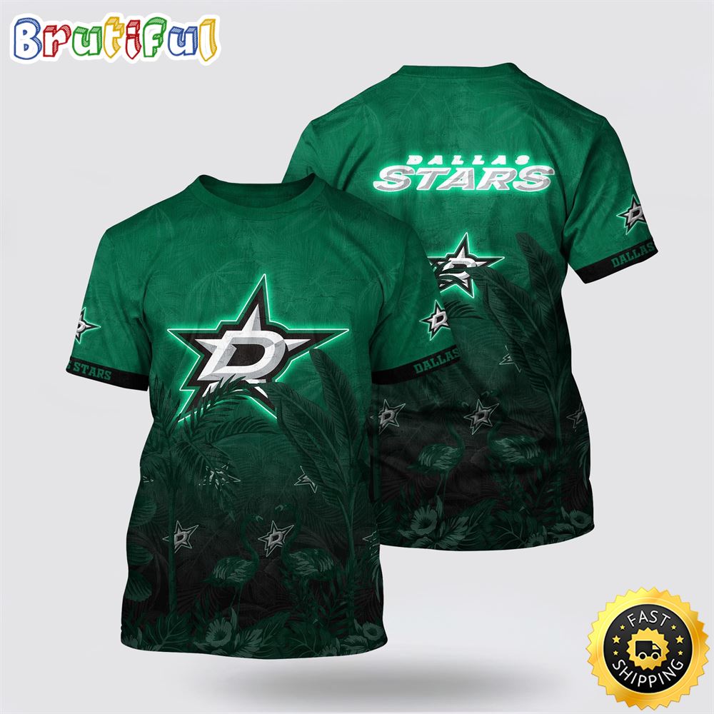 NHL Dallas Stars All Over Print T Shirt Tropical Flamingo Pattern Summer T Shirt