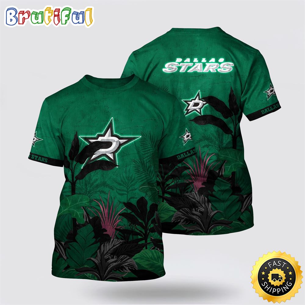 NHL Dallas Stars All Over Print T Shirt Tropical Forest Motifs Summer T Shirt