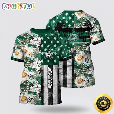 NHL Dallas Stars All Over Print T Shirt Tropical Hat And Glasses Pattern Summer T Shirt
