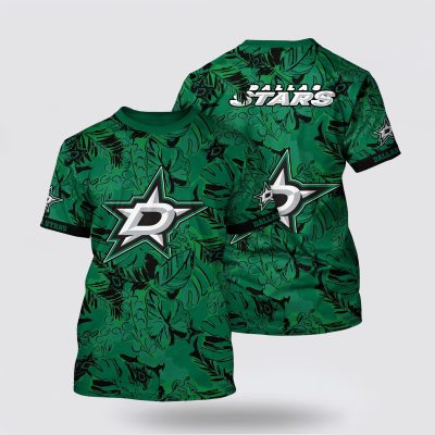 NHL Dallas Stars All Over Print T Shirt Tropical Leaf Pattern Summer T Shirt