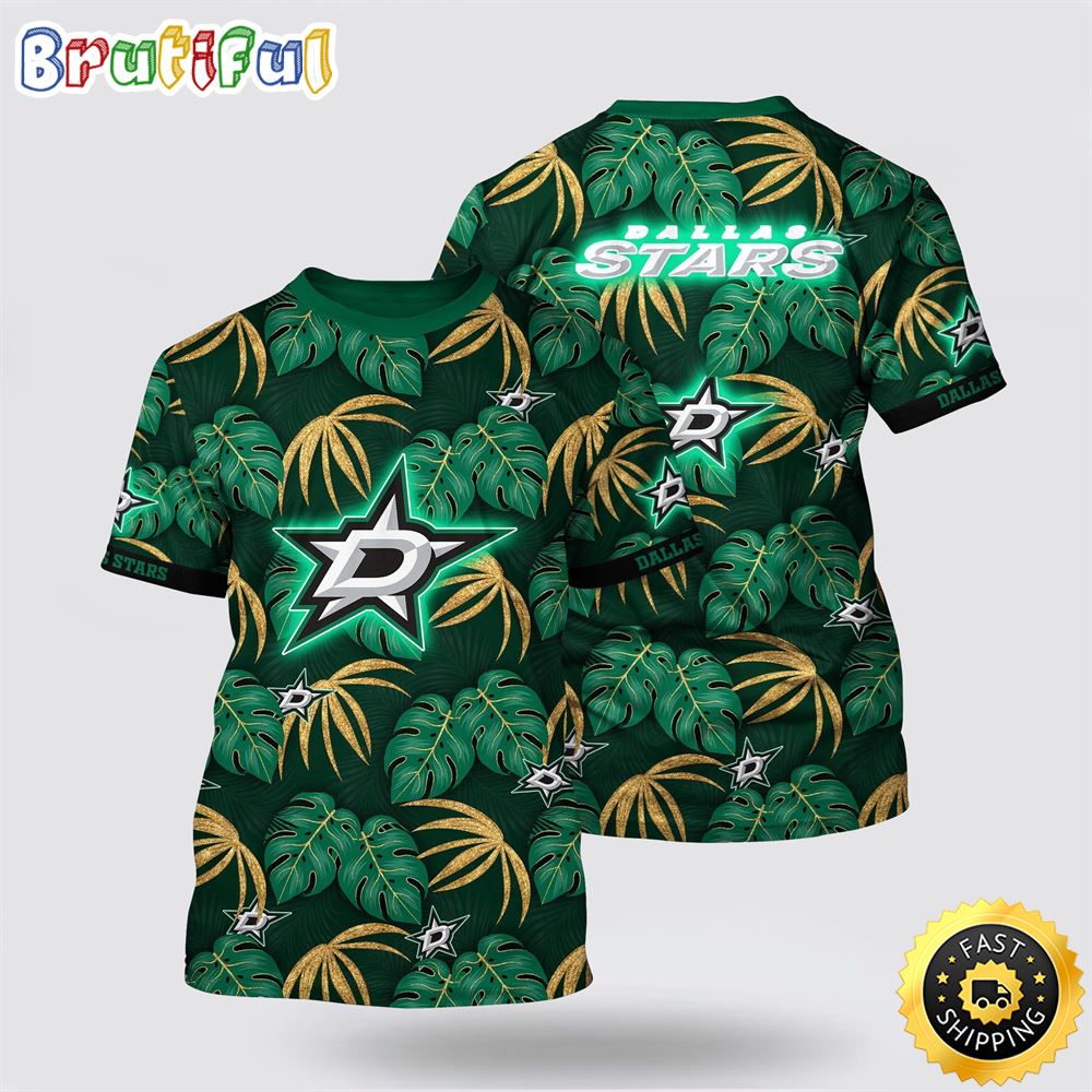 NHL Dallas Stars All Over Print T Shirt Tropical Motifs Summer T Shirt