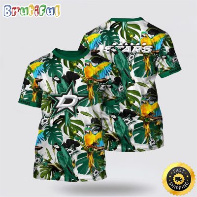 NHL Dallas Stars All Over Print T Shirt Tropical Parrot Pattern Summer T Shirt