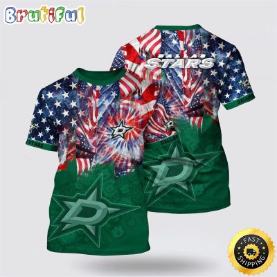 NHL Dallas Stars All Over Print T Shirt With American Independence Day Pattern Summer T Shirt
