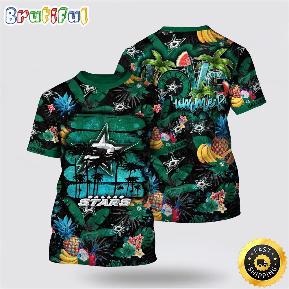 NHL Dallas Stars All Over Print T Shirt With Tropical Fruits Summer T Shirt