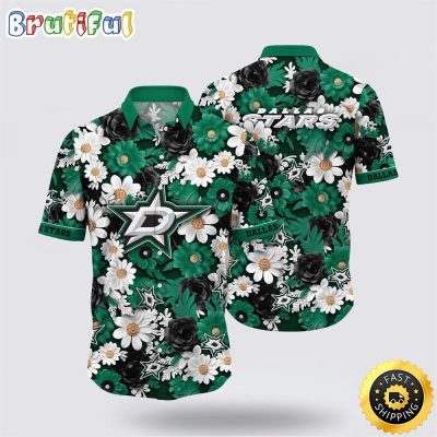 NHL Dallas Stars Hawaiian Shirt Tropical Begonia Flower Pattern Summer Hawaiian Shirt