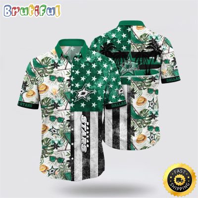 NHL Dallas Stars Hawaiian Shirt Tropical Hat And Glasses Pattern Summer Hawaiian Shirt