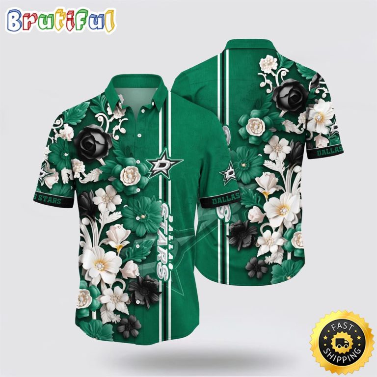 NHL Dallas Stars Hawaiian Shirt Tropical Hepatica Floral Pattern Summer Hawaiian Shirt