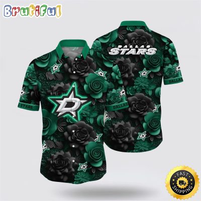 NHL Dallas Stars Hawaiian Shirt Tropical Rose Pattern Summer Hawaiian Shirt