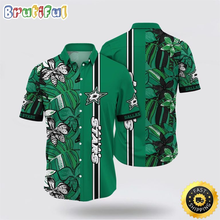 NHL Dallas Stars Hawaiian Shirt Tropical Tropical Forest Floral Pattern Summer Hawaiian Shirt