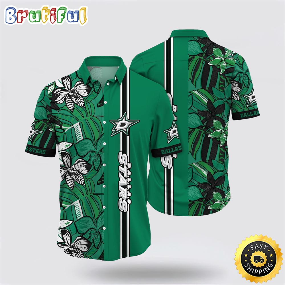 NHL Dallas Stars Hawaiian Shirt Tropical Tropical Forest Floral Pattern Summer Hawaiian Shirt NHL Dallas Stars Hawaiian Shirt Tropical Tropical Forest Floral Pattern Summer Hawaiian Shirt