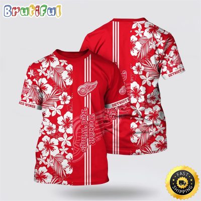 NHL Detroit Red Wings All Over Print T Shirt Tropical Apricot Blossom Pattern Summer T Shirt