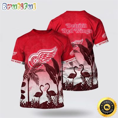 NHL Detroit Red Wings All Over Print T Shirt Tropical Flamingo Pattern Summer T Shirt