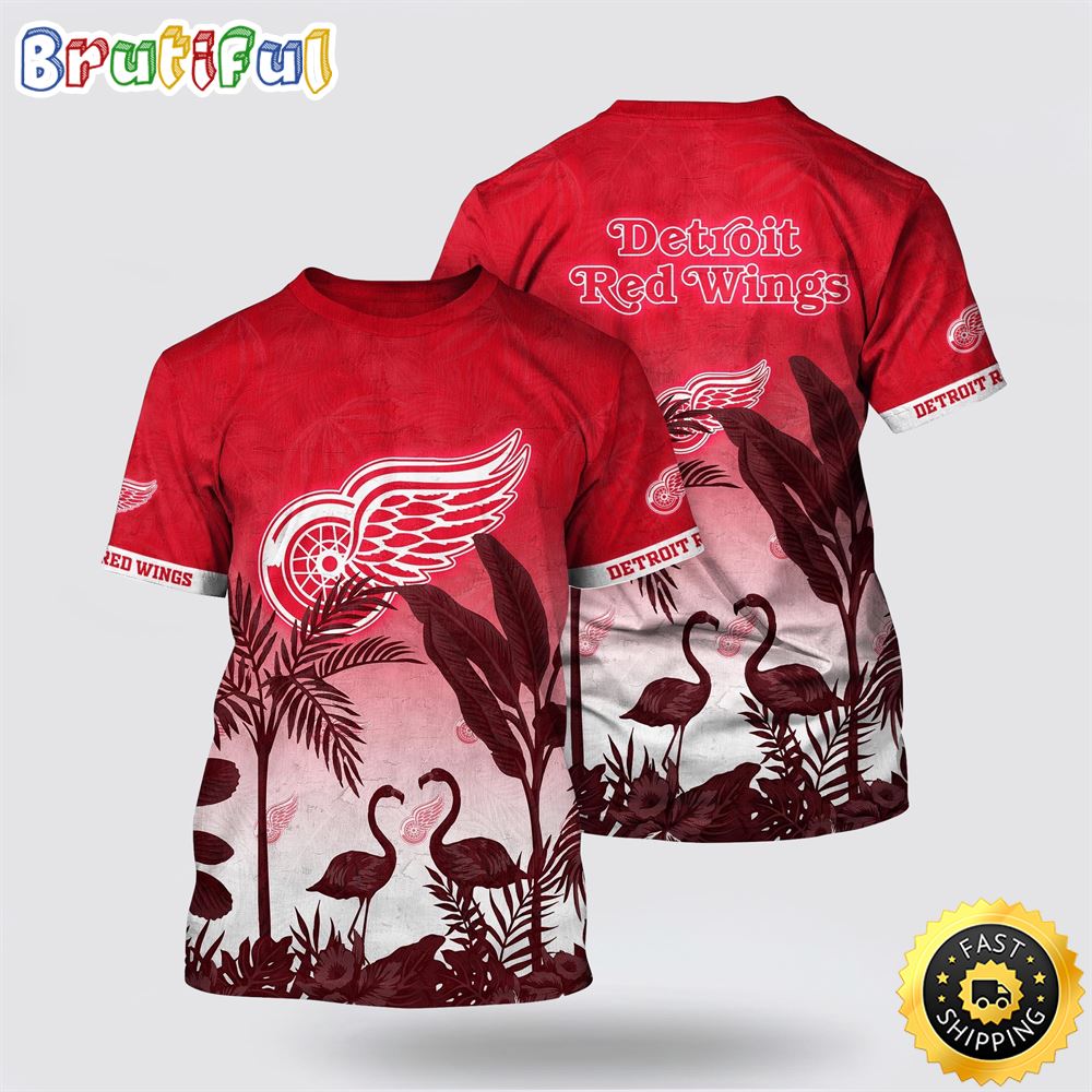 NHL Detroit Red Wings All Over Print T Shirt Tropical Flamingo Pattern Summer T Shirt