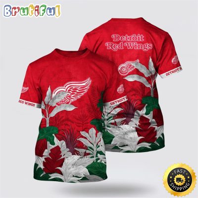 NHL Detroit Red Wings All Over Print T Shirt Tropical Forest Motifs Summer T Shirt