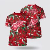 NHL Detroit Red Wings All Over Print T Shirt Tropical Leaf Pattern Summer T Shirt