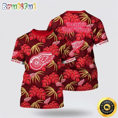 NHL Detroit Red Wings All Over Print T Shirt Tropical Motifs Summer T Shirt