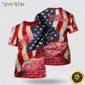 NHL Detroit Red Wings All Over Print T Shirt With American Flag Pattern Summer T Shirt