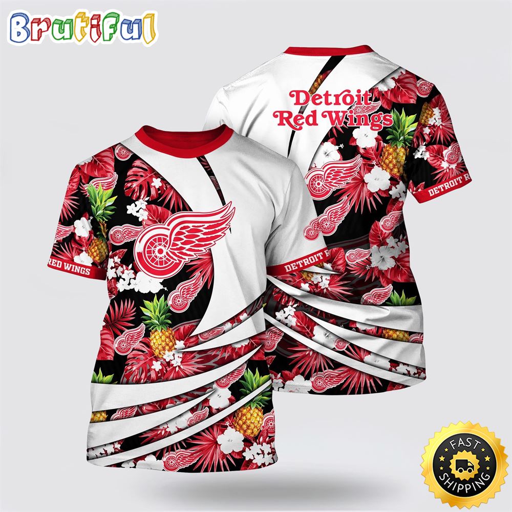 NHL Detroit Red Wings All Over Print T Shirt With Tropical Pineapple Summer T Shirt