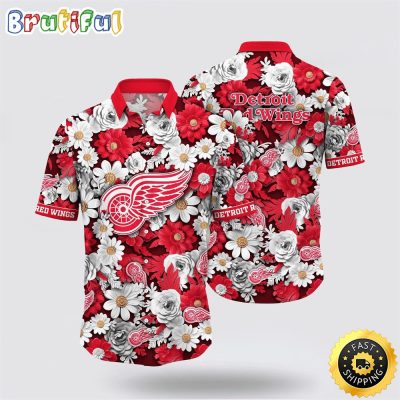NHL Detroit Red Wings Hawaiian Shirt Tropical Begonia Flower Pattern Summer Hawaiian Shirt