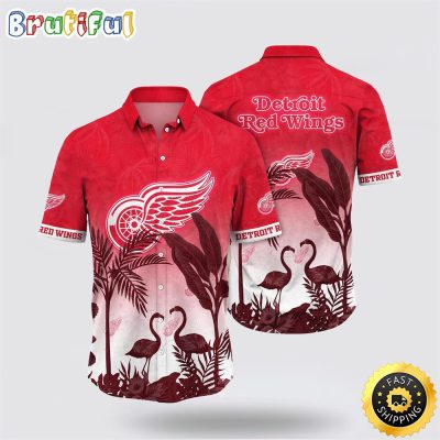 NHL Detroit Red Wings Hawaiian Shirt Tropical Flamingo Pattern Summer Hawaiian Shirt