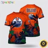 NHL Edmonton Oilers All Over Print T Shirt Tropical Forest Motifs Summer T Shirt