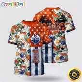 NHL Edmonton Oilers All Over Print T Shirt Tropical Hat And Glasses Pattern Summer T Shirt