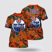 NHL Edmonton Oilers All Over Print T Shirt Tropical Leaf Pattern Summer T Shirt