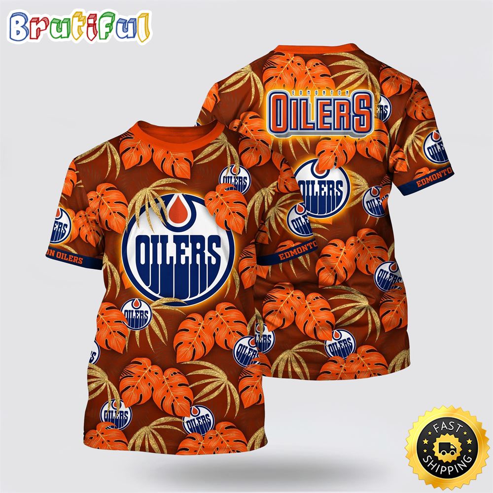 NHL Edmonton Oilers All Over Print T Shirt Tropical Motifs Summer T Shirt