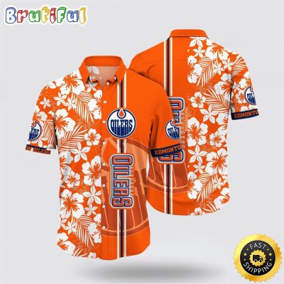 NHL Edmonton Oilers Hawaiian Shirt Tropical Apricot Blossom Pattern Summer Hawaiian Shirt