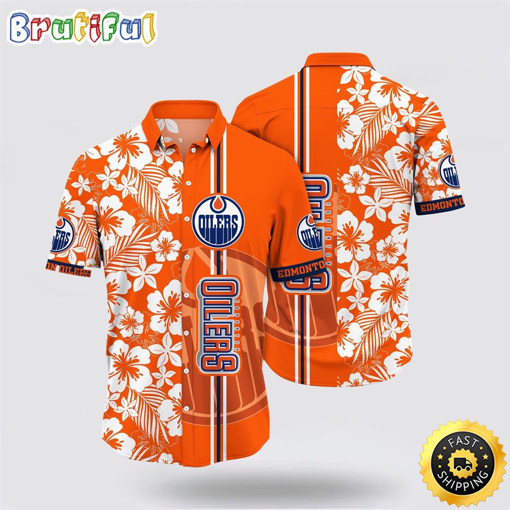 NHL Edmonton Oilers Hawaiian Shirt Tropical Apricot Blossom Pattern Summer Hawaiian Shirt NHL Edmonton Oilers Hawaiian Shirt Tropical Apricot Blossom Pattern Summer Hawaiian Shirt