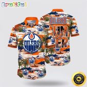 NHL Edmonton Oilers Hawaiian Shirt Tropical Desert Island Motif Summer Hawaiian Shirt