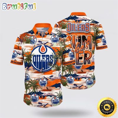 NHL Edmonton Oilers Hawaiian Shirt Tropical Desert Island Motif Summer Hawaiian Shirt