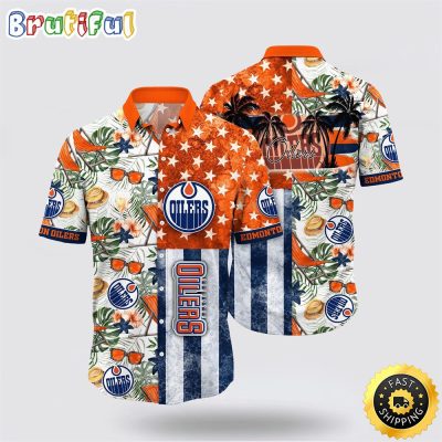 NHL Edmonton Oilers Hawaiian Shirt Tropical Hat And Glasses Pattern Summer Hawaiian Shirt