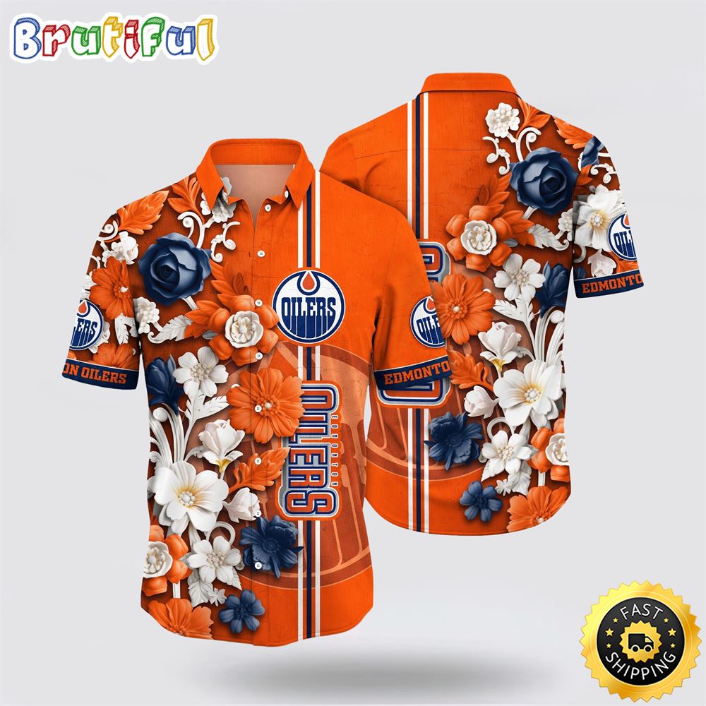 NHL Edmonton Oilers Hawaiian Shirt Tropical Hepatica Floral Pattern Summer Hawaiian Shirt NHL Edmonton Oilers Hawaiian Shirt Tropical Hepatica Floral Pattern Summer Hawaiian Shirt