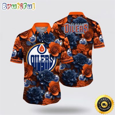 NHL Edmonton Oilers Hawaiian Shirt Tropical Rose Pattern Summer Hawaiian Shirt