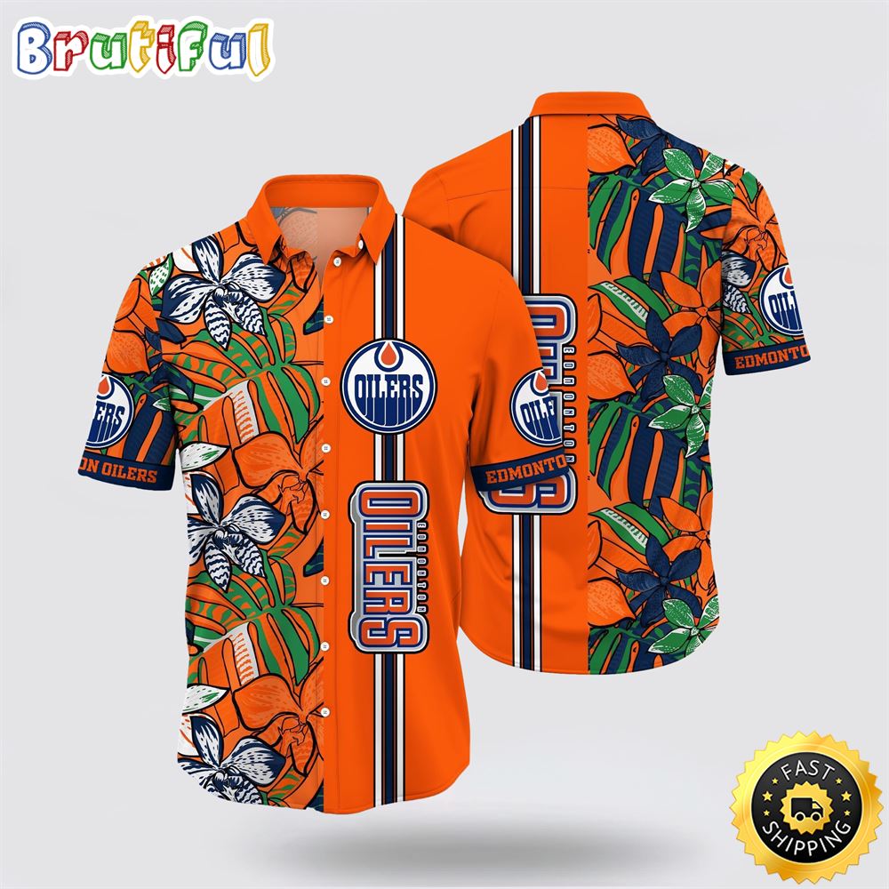 NHL Edmonton Oilers Hawaiian Shirt Tropical Tropical Forest Floral Pattern Summer Hawaiian Shirt NHL Edmonton Oilers Hawaiian Shirt Tropical Tropical Forest Floral Pattern Summer Hawaiian Shirt