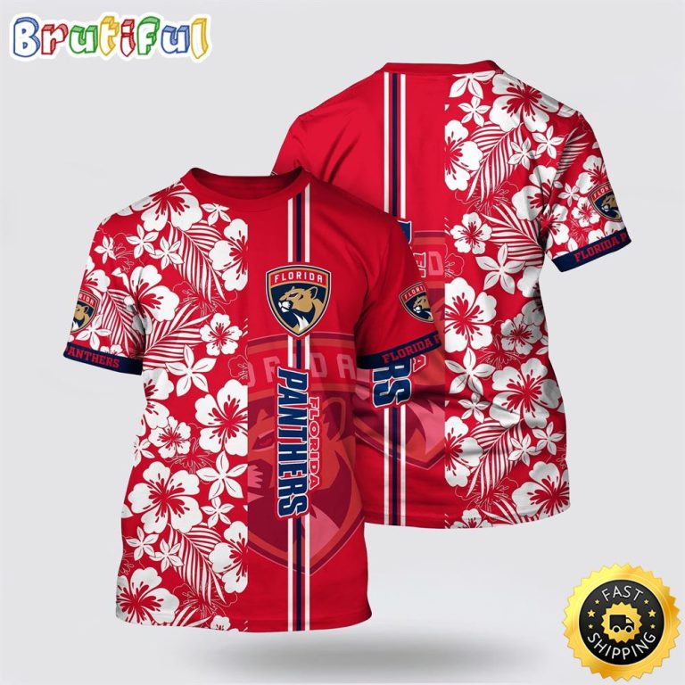 NHL Florida Panthers All Over Print T Shirt Tropical Apricot Blossom Pattern Summer T Shirt