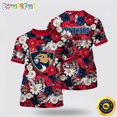 NHL Florida Panthers All Over Print T Shirt Tropical Begonia Flower Pattern Summer T Shirt