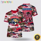 NHL Florida Panthers All Over Print T Shirt Tropical Desert Island Motif Summer T Shirt