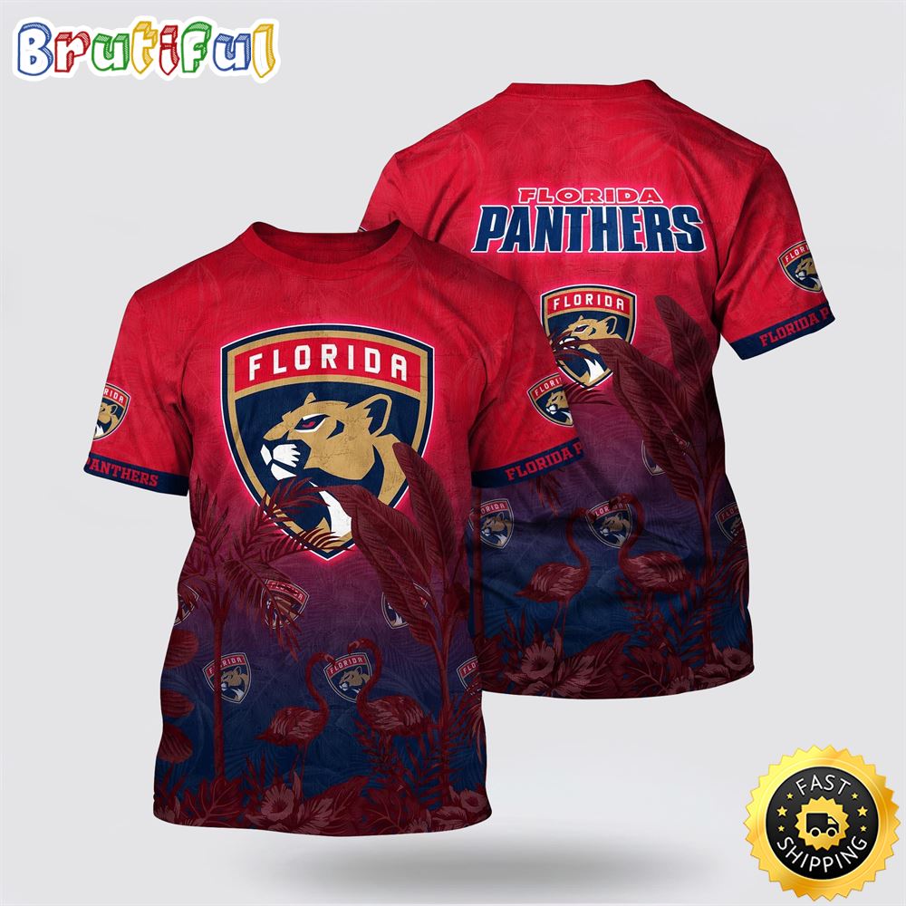 NHL Florida Panthers All Over Print T Shirt Tropical Flamingo Pattern Summer T Shirt